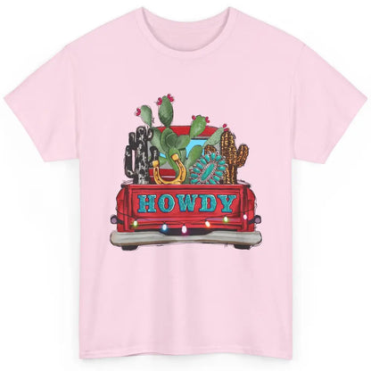 Howdy Truck Cactus Cowhide Western Christmas Gemstone Truck Classic Unisex T-Shirt