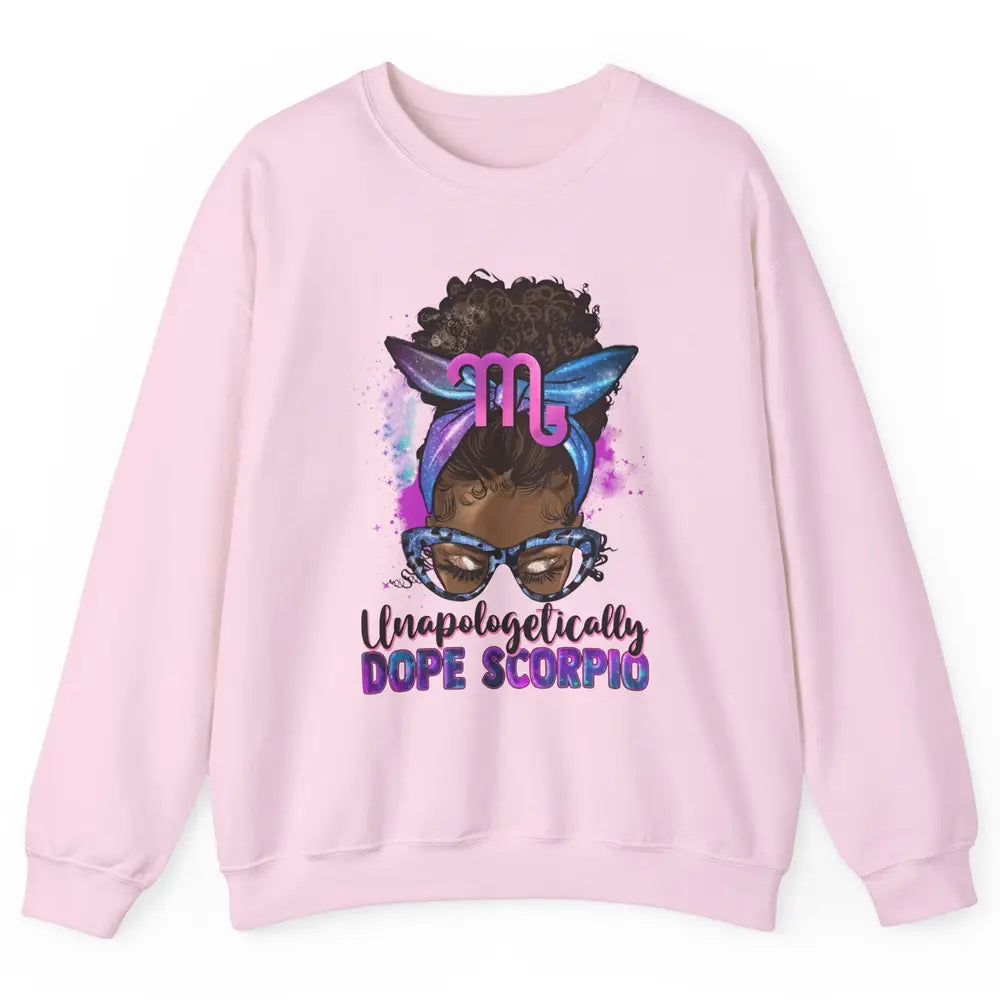 Unapologetically Dope Scorpio Zodiac Leopard Afro Messy Bun Unisex Crewneck Sweatshirt