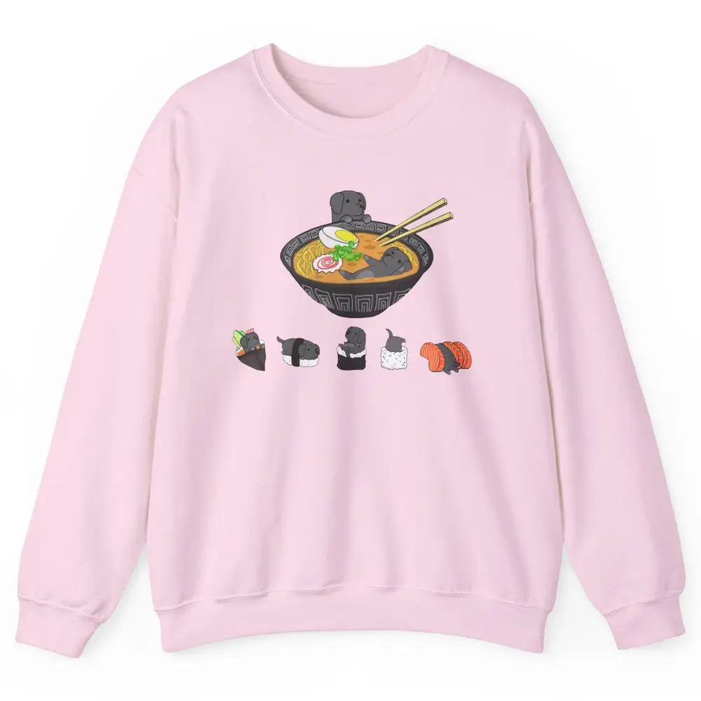 Black Labrador Sushi Ramen Bowl Japanese Kawaii Dog Mom Unisex Crewneck Sweatshirt