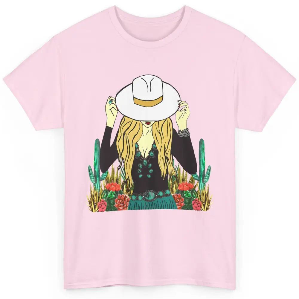 Desert Punchy Cowgirl Hat Western Country Cactus Howdy Retro Classic Unisex T-Shirt