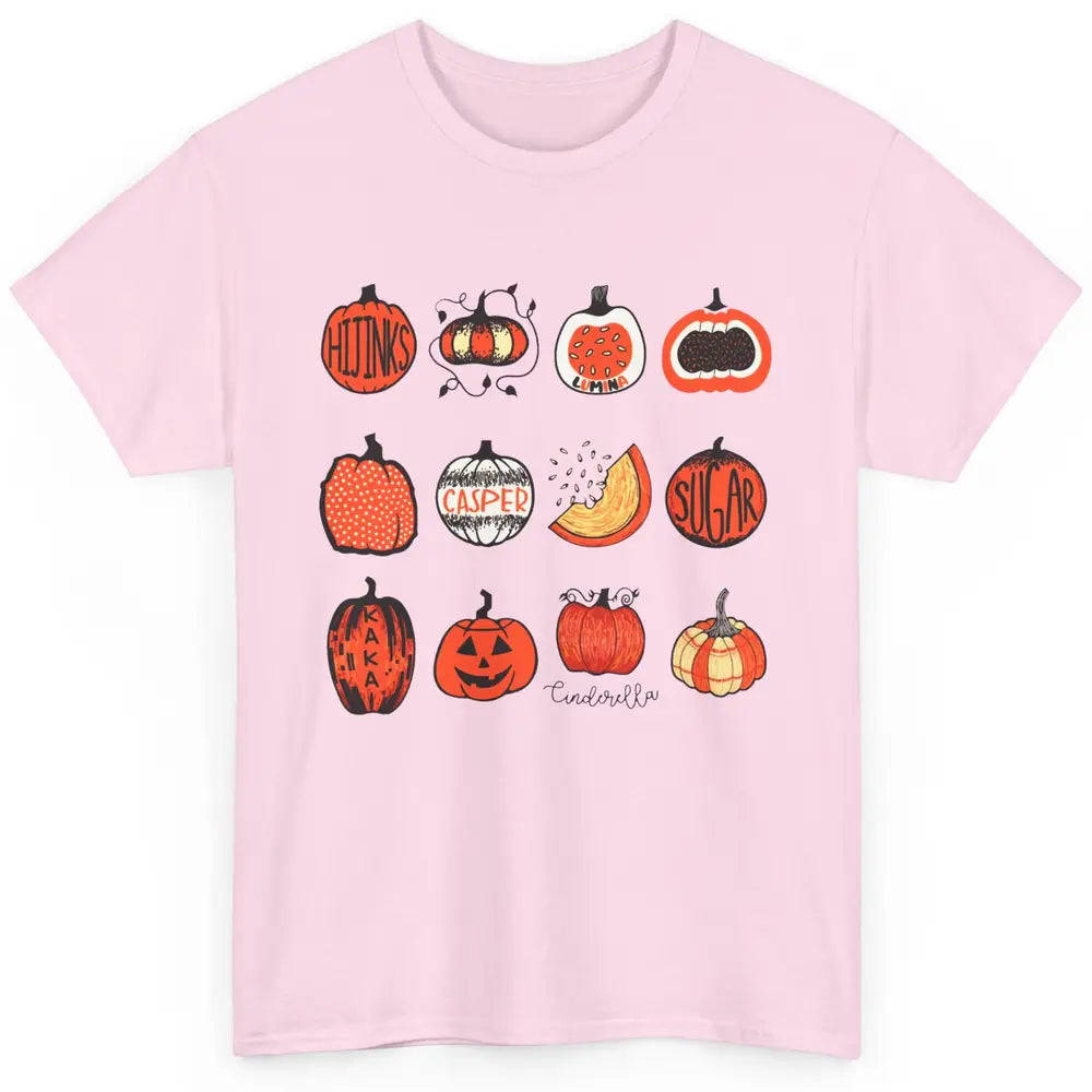 Cute Pumpkin Fall Halloween Pumpkin Types Classification Classic Unisex T-Shirt