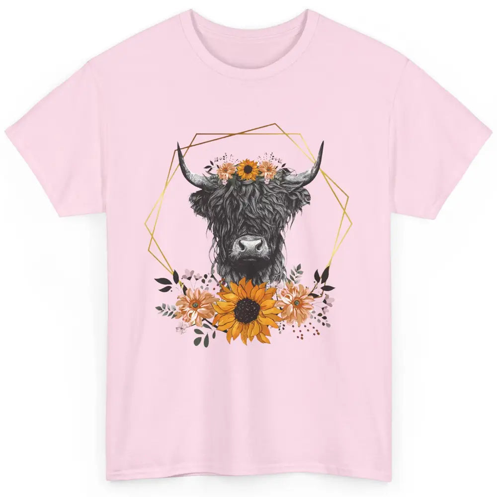 Floral Highland Cow Western Farm Animals Highland Cow Cattle Classic Unisex T-Shirt