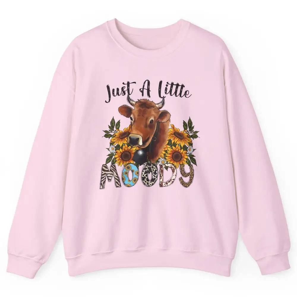 Sunflower Cow Just A Little Moody Leopard Western Country Unisex Crewneck Sweatshirt