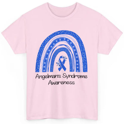 We Wear Blue Angelman's Syndrome Floral Blue Ribbon Rainbow Classic Unisex T-Shirt