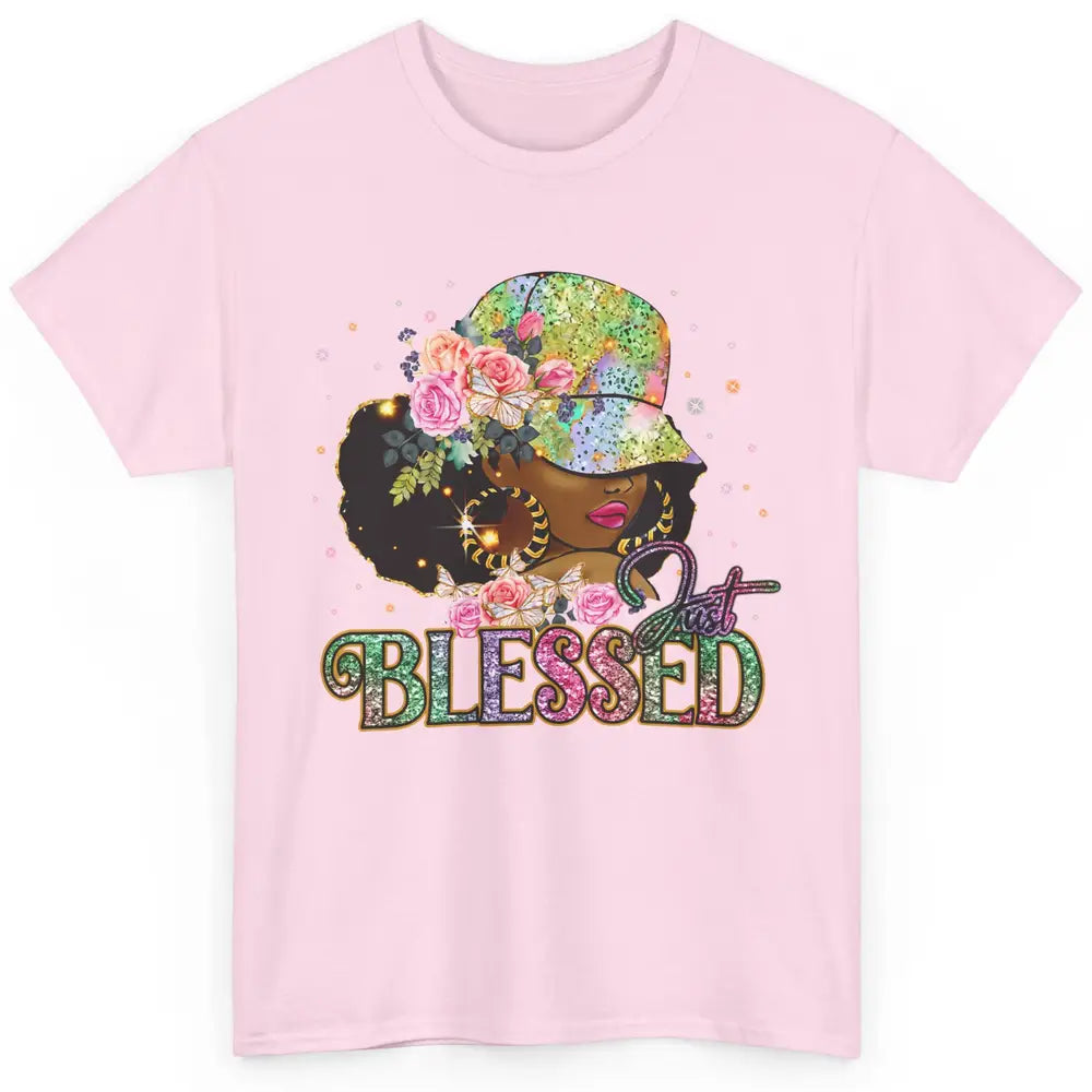 Floral Afro Black Girl Just Blessed Christian Afro American Classic Unisex T-Shirt