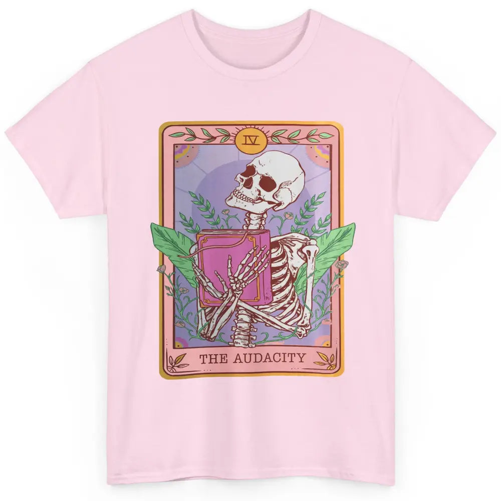 Retro Skeleton Reading Book The Audacity Plants Tarot Card Classic Unisex T-Shirt