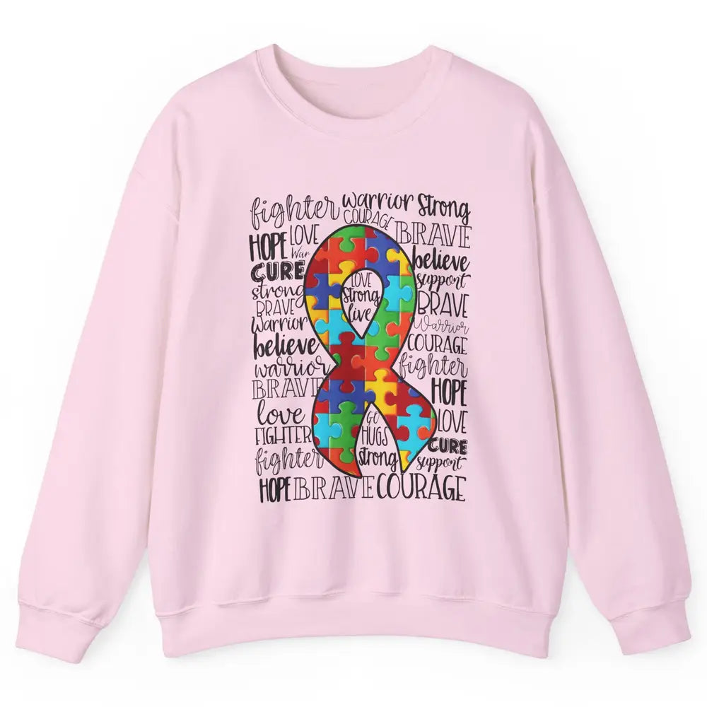 Autism Awareness Puzzles Ribbon Strong Brave Autism Support Unisex Crewneck Sweatshirt