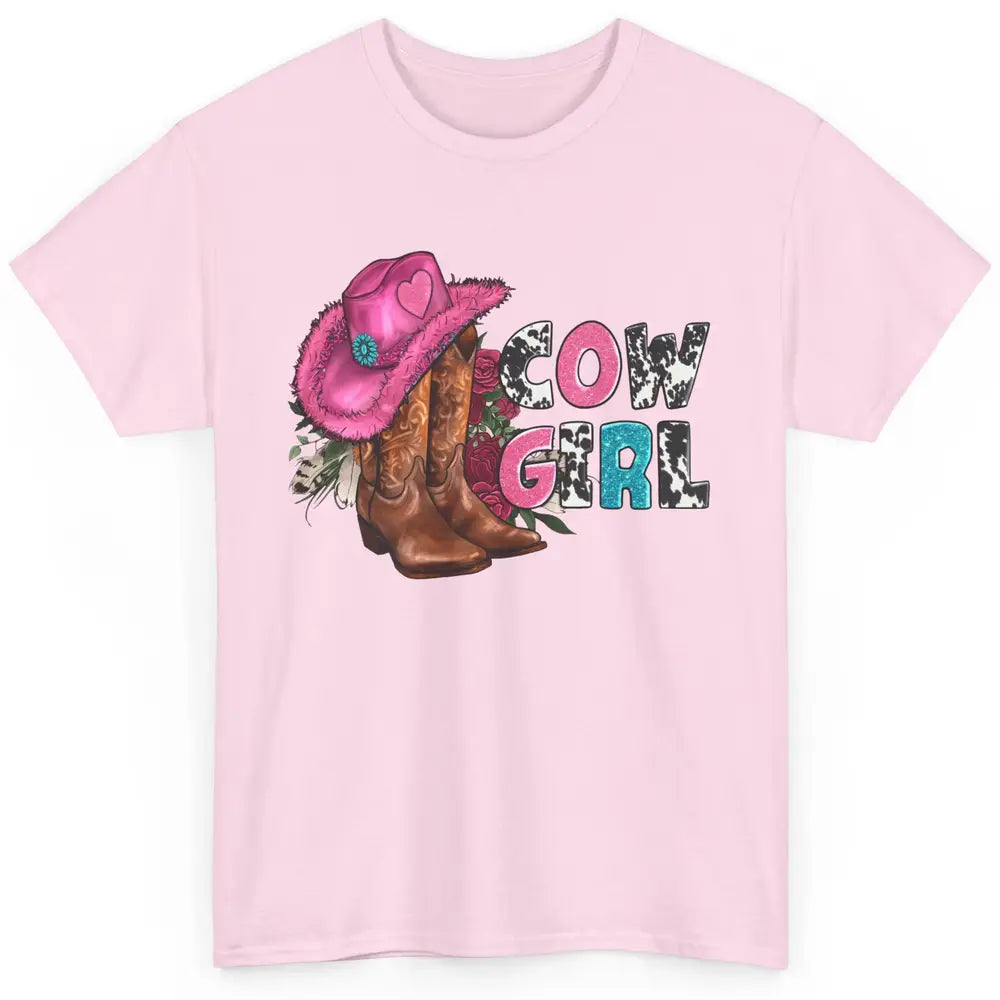 Floral Pink Cowgirl Boots And Hat Valentines Western Country Classic Unisex T-Shirt