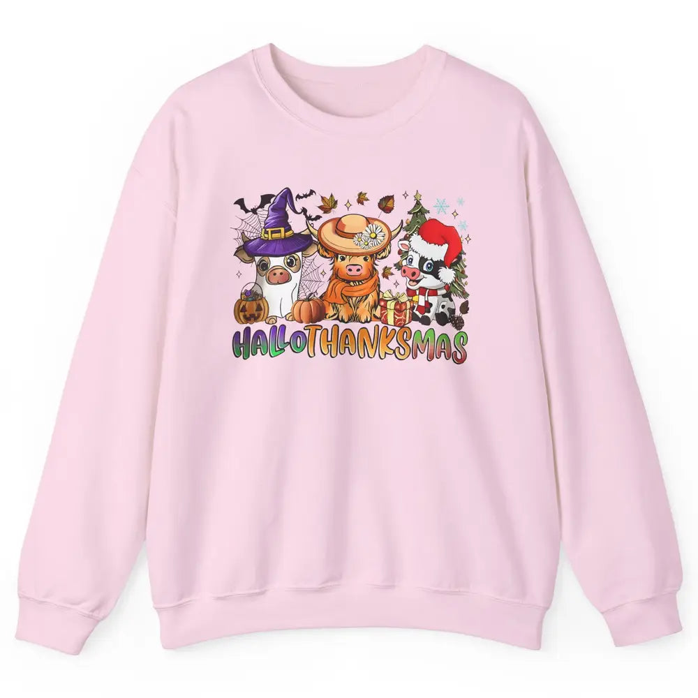 Baby Cow Pig Happy Hallo-thank-mas Fall Pumpkin Thanksgiving Unisex Crewneck Sweatshirt