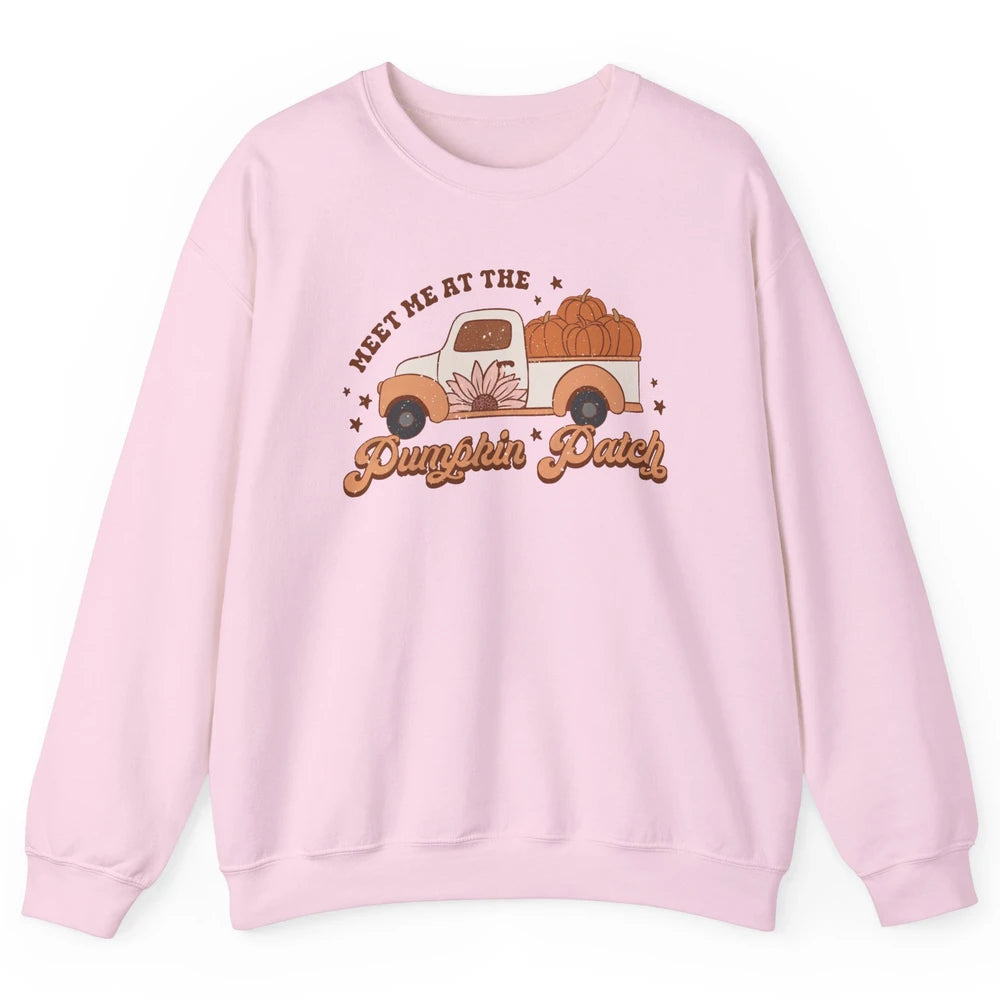 Retro Pumpkin Truck Meet Me At Pumpkin Patch Fall Halloween Unisex Crewneck Sweatshirt