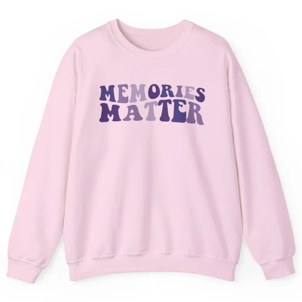 Alzheimer Awareness Groovy Memories Matter Purple Warrior Unisex Crewneck Sweatshirt