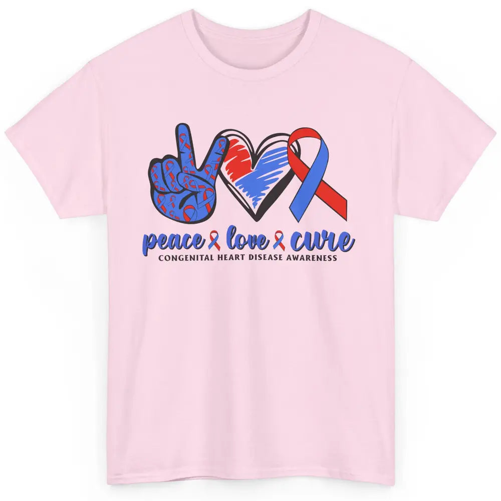 Congenital Heart Disease Blue Red Ribbon Peace Love Cure CHD Classic Unisex T-Shirt