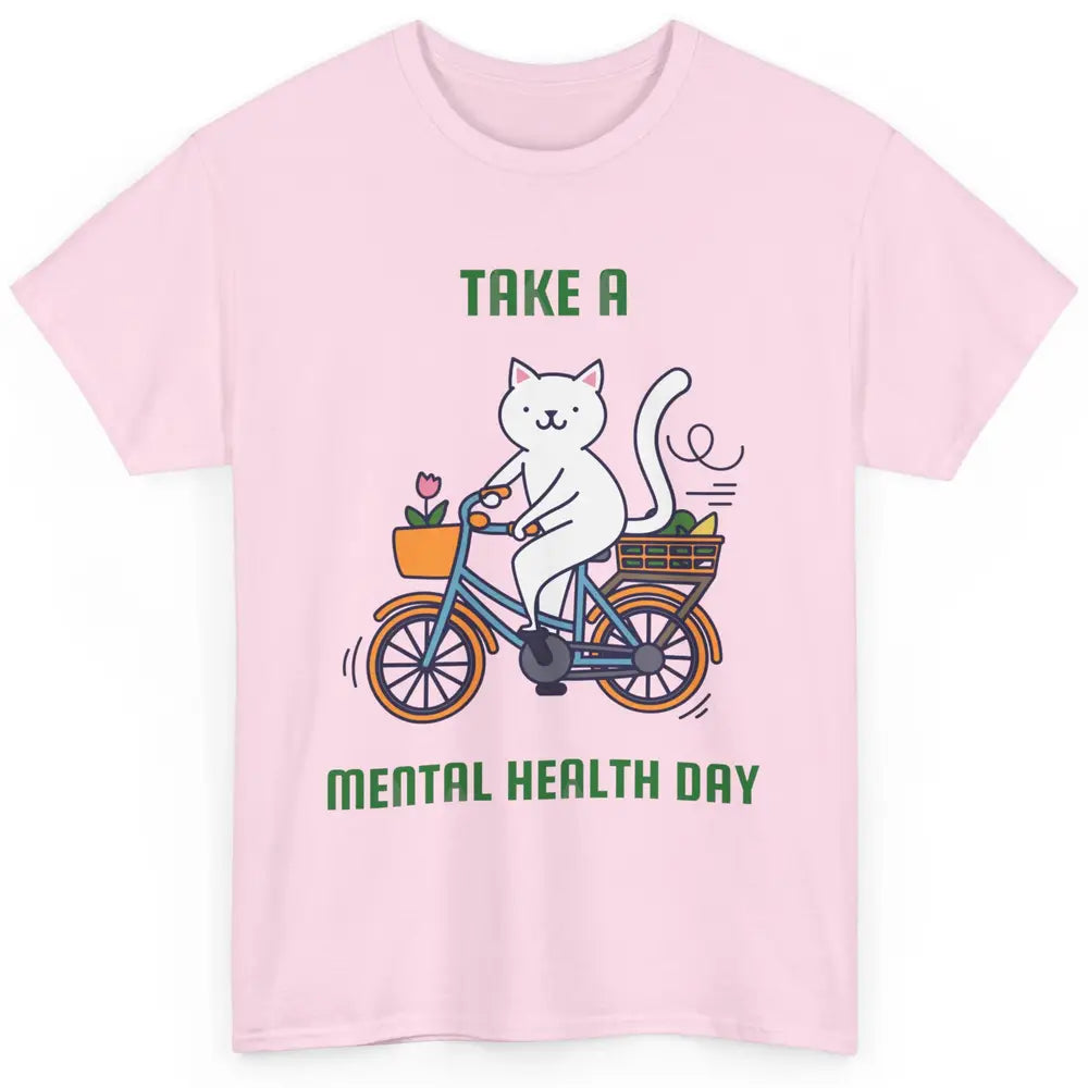 Take A Mental Health Day Cute Cat Bike Positive Therapist Classic Unisex T-Shirt