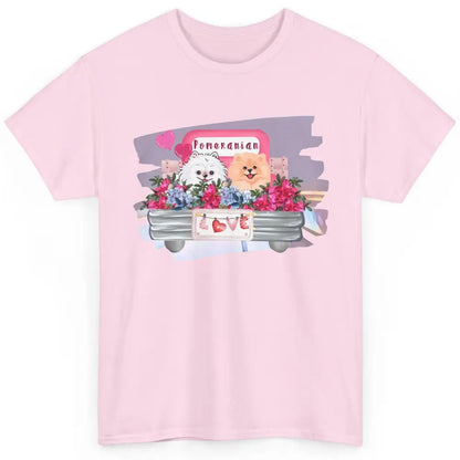 Floral Pomeranian Truck Love Cute Pomeranian Mothers Day Classic Unisex T-Shirt