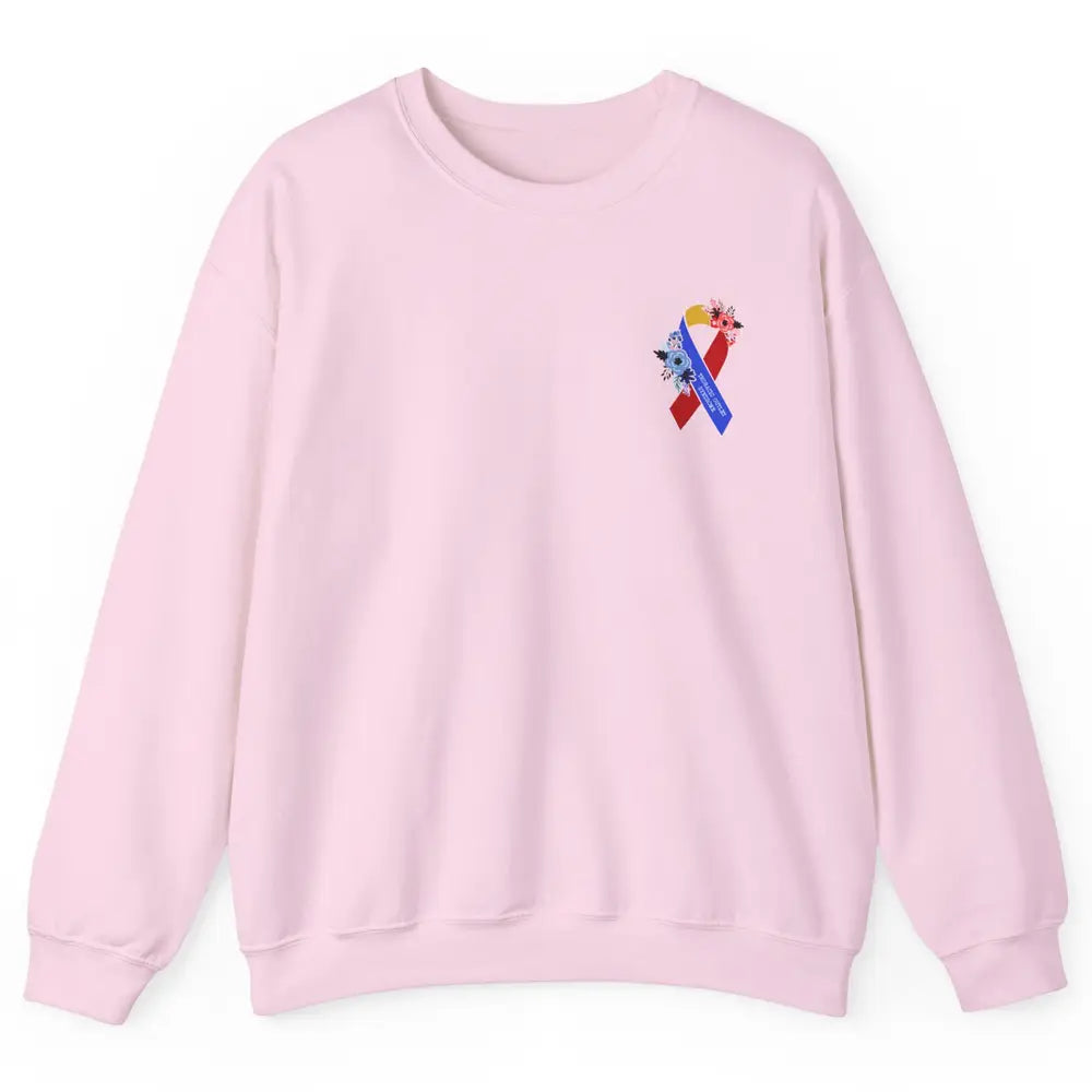 Thoracic Outlet Syndrome Awareness Floral Blue Red Ribbon Unisex Crewneck Sweatshirt