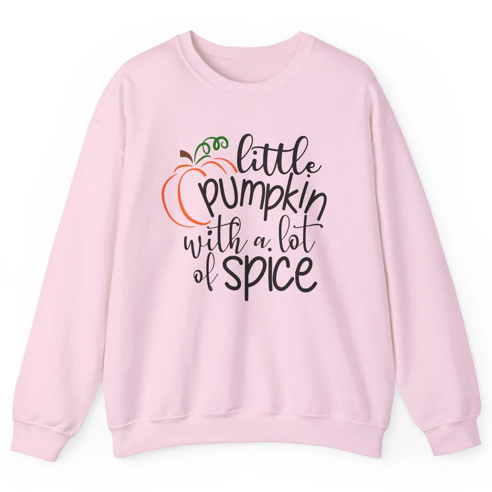 Little Pumpkin With Lots Of Spice Kids Thanksgiving Autumn Unisex Crewneck Sweatshirt