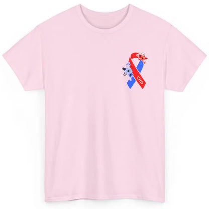 CHD Congenital Heart Disease Awareness Floral Ribbon Pocket Classic Unisex T-Shirt