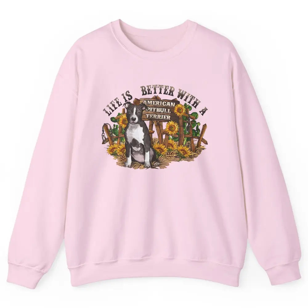 Sunflower Life Is Better With American Pitbull Terrier Mom Unisex Crewneck Sweatshirt