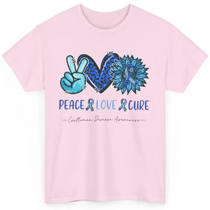 Castleman Disease Awareness Blue Ribbon Peace Love Cure Classic Unisex T-Shirt