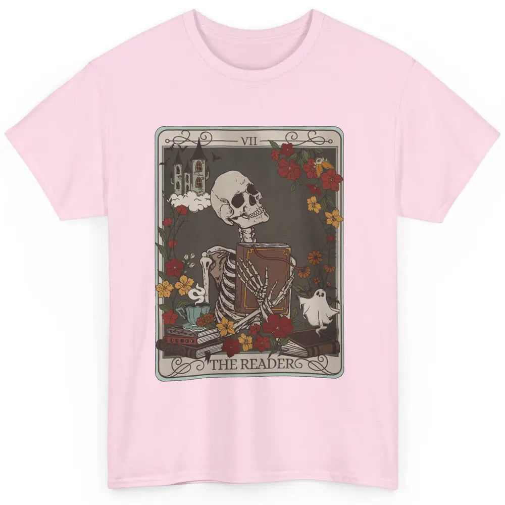 Retro Skeleton Reading Books The Reader Tarot Card Halloween Classic Unisex T-Shirt