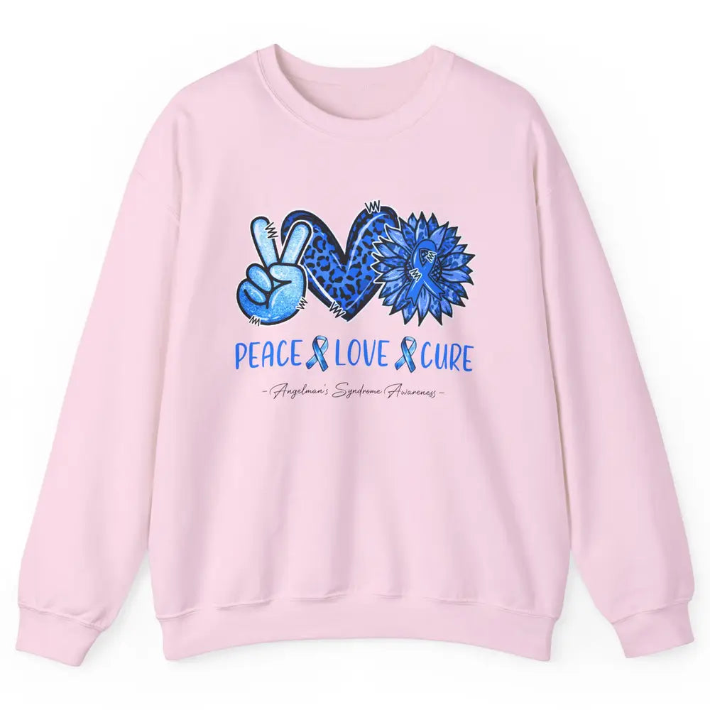 Angelman's Syndrome Blue Ribbon Peace Love Cure Sunflower Unisex Crewneck Sweatshirt