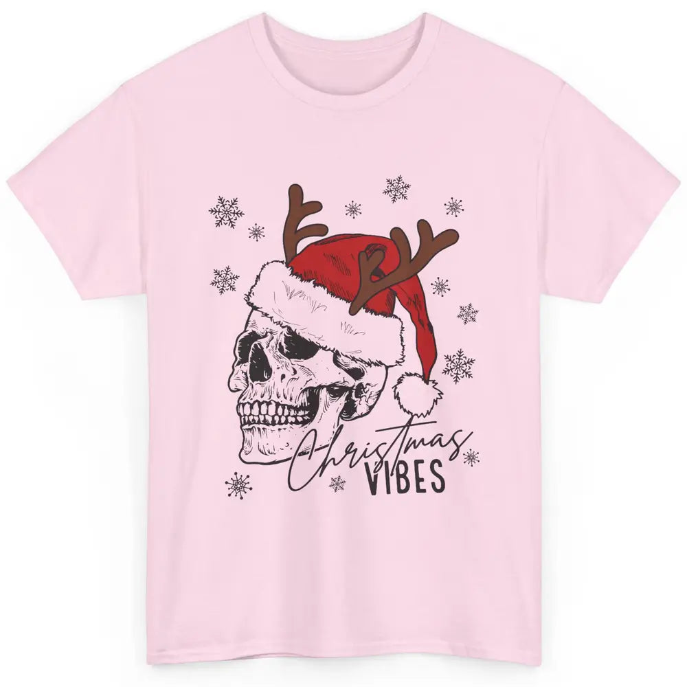 Christmas Vibes Skull With Santa Hat Christmas Skeleton Classic Unisex T-Shirt