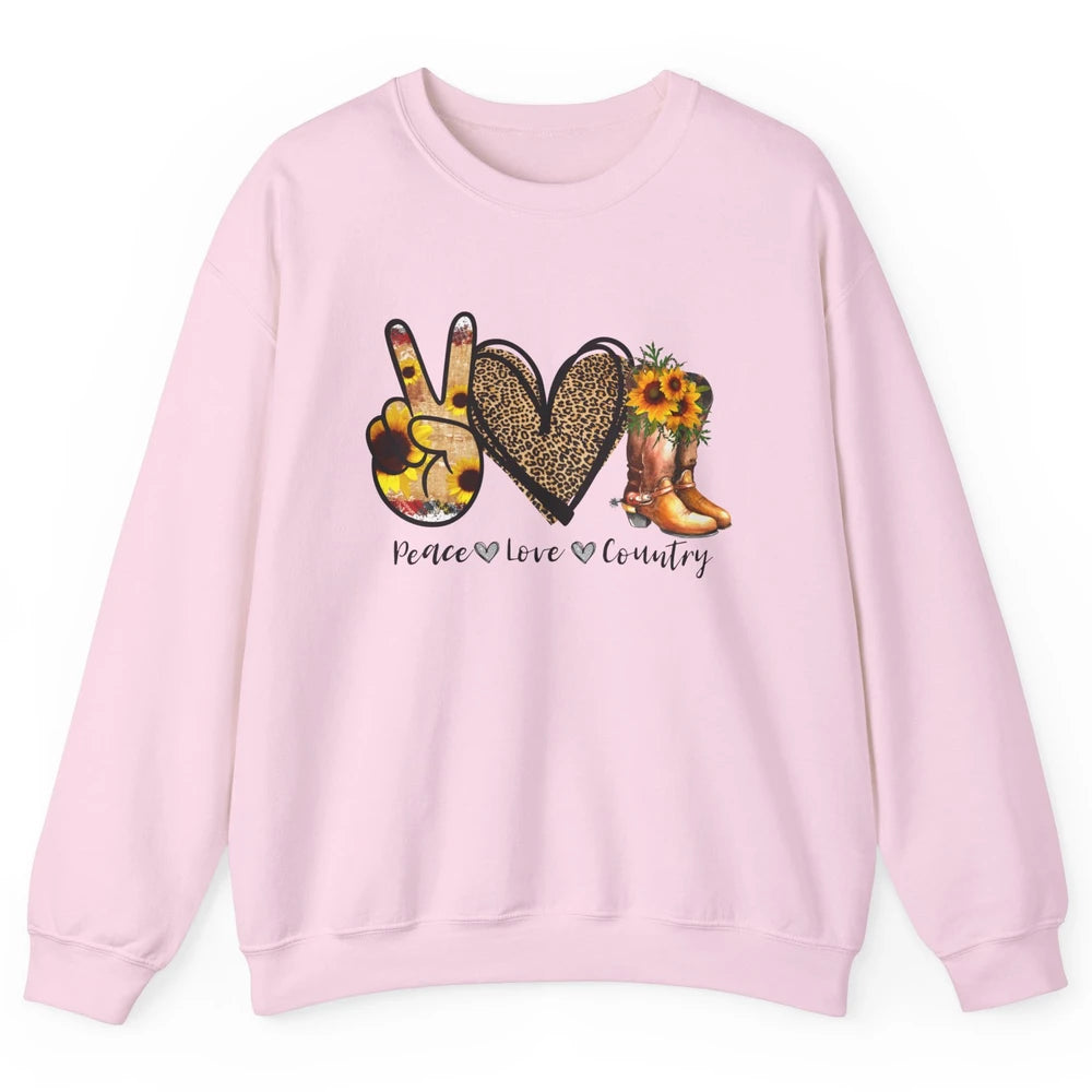 Retro Sunflower Peace Love Country Cowgirl Midwest Girl Boot Unisex Crewneck Sweatshirt