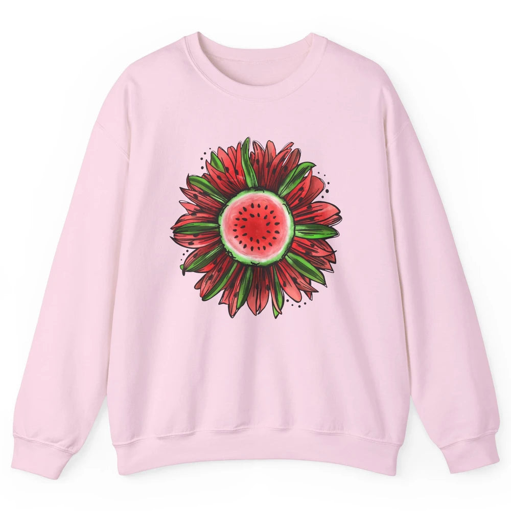 Watermelon Sunflower Summer Peace Love Watermelon Lover Gift Unisex Crewneck Sweatshirt