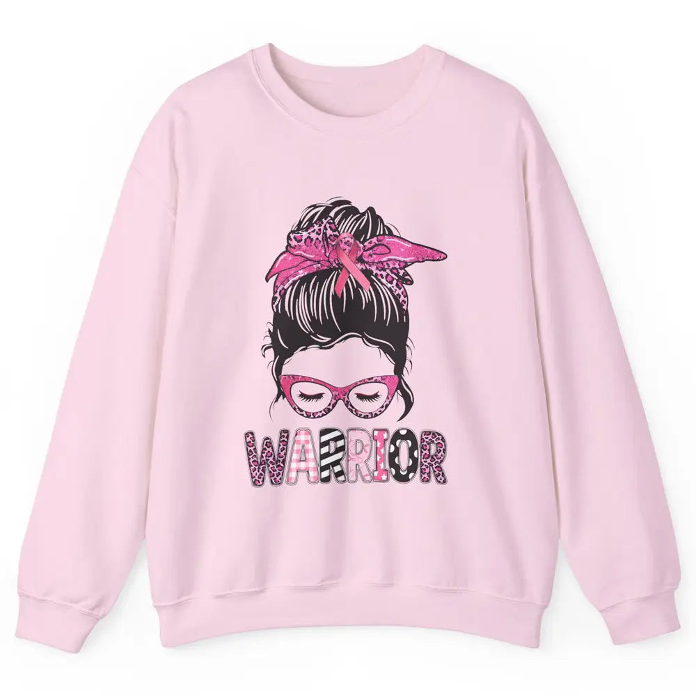 Warrior Fights Cancer Pink Leopard Ribbon Cancer Awareness Unisex Crewneck Sweatshirt