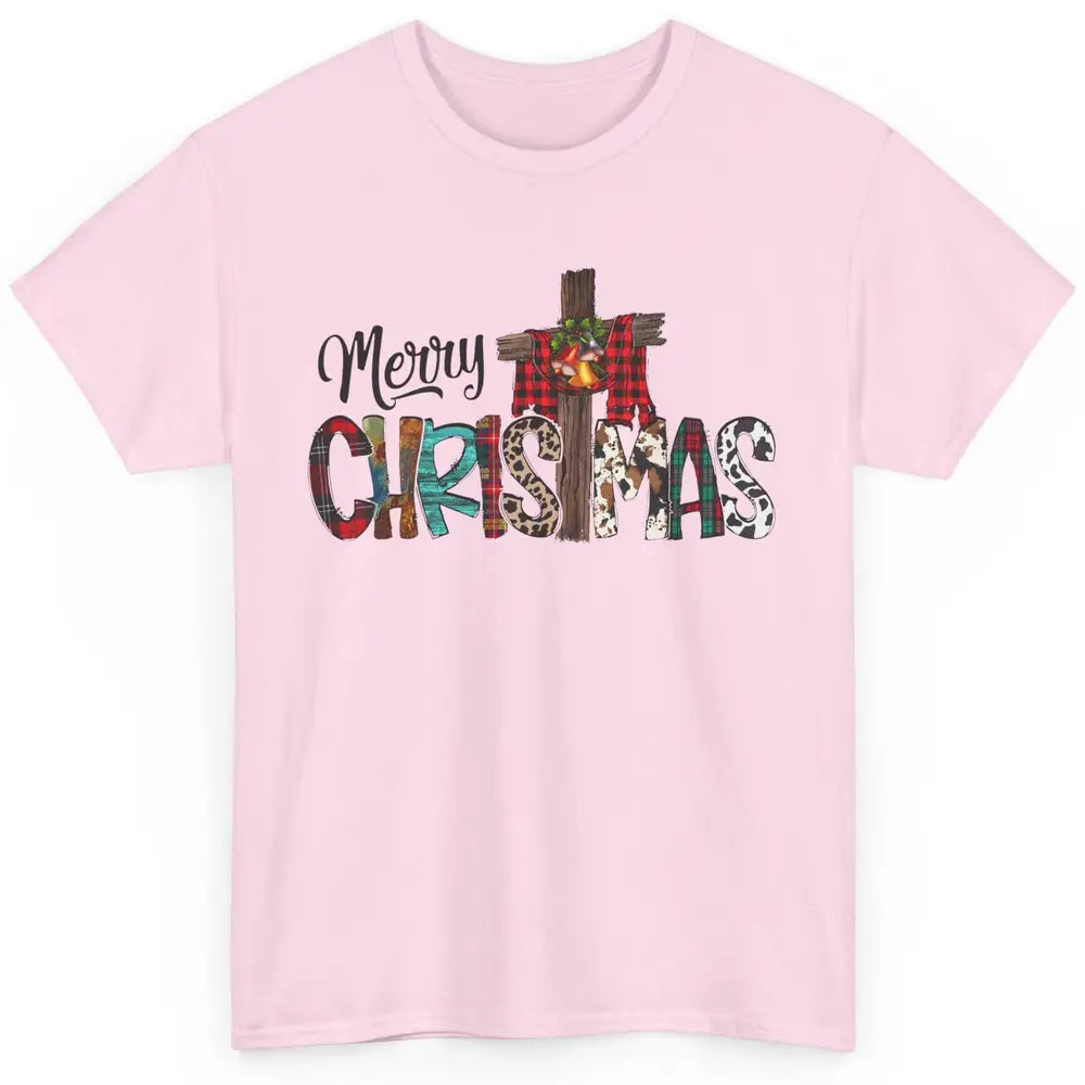 Leopard Jesus Cross Merry Christmas Christian Western Xmas Classic Unisex T-Shirt