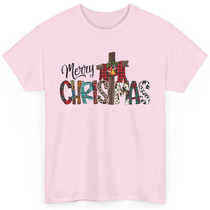 Leopard Jesus Cross Merry Christmas Christian Western Xmas Classic Unisex T-Shirt