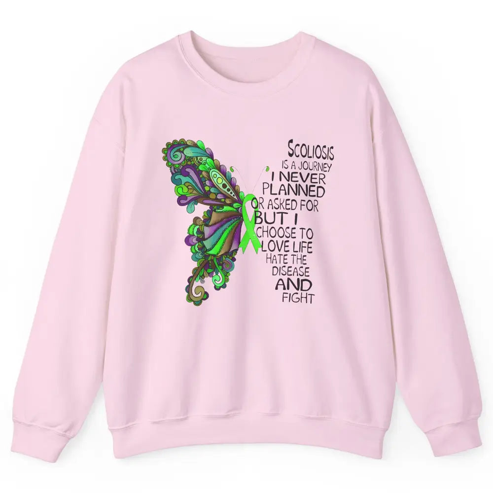 Scoliosis Is A Journey Scoliosis Awareness Butterfly Ribbon Unisex Crewneck Sweatshirt