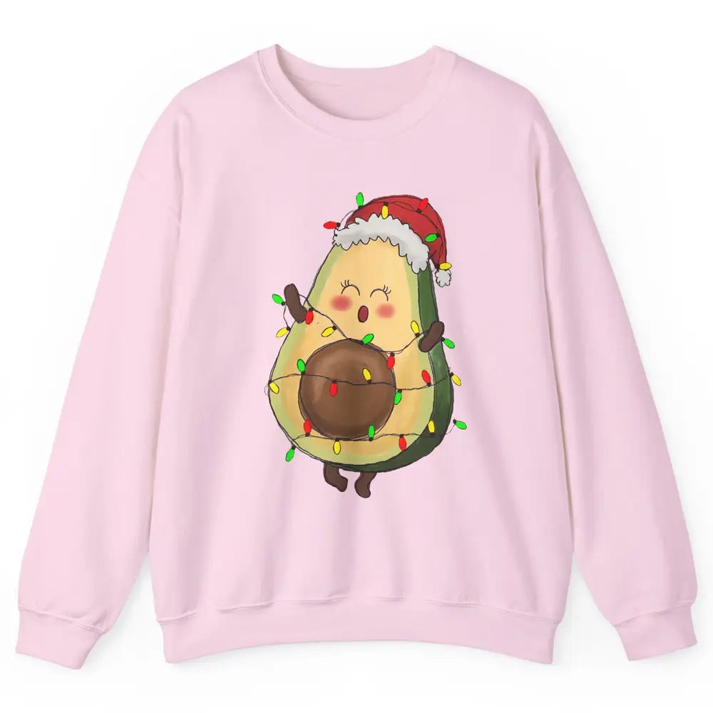 Avocado Santa Cute Avocado Christmas Lights Xmas Vegan Gift Unisex Crewneck Sweatshirt