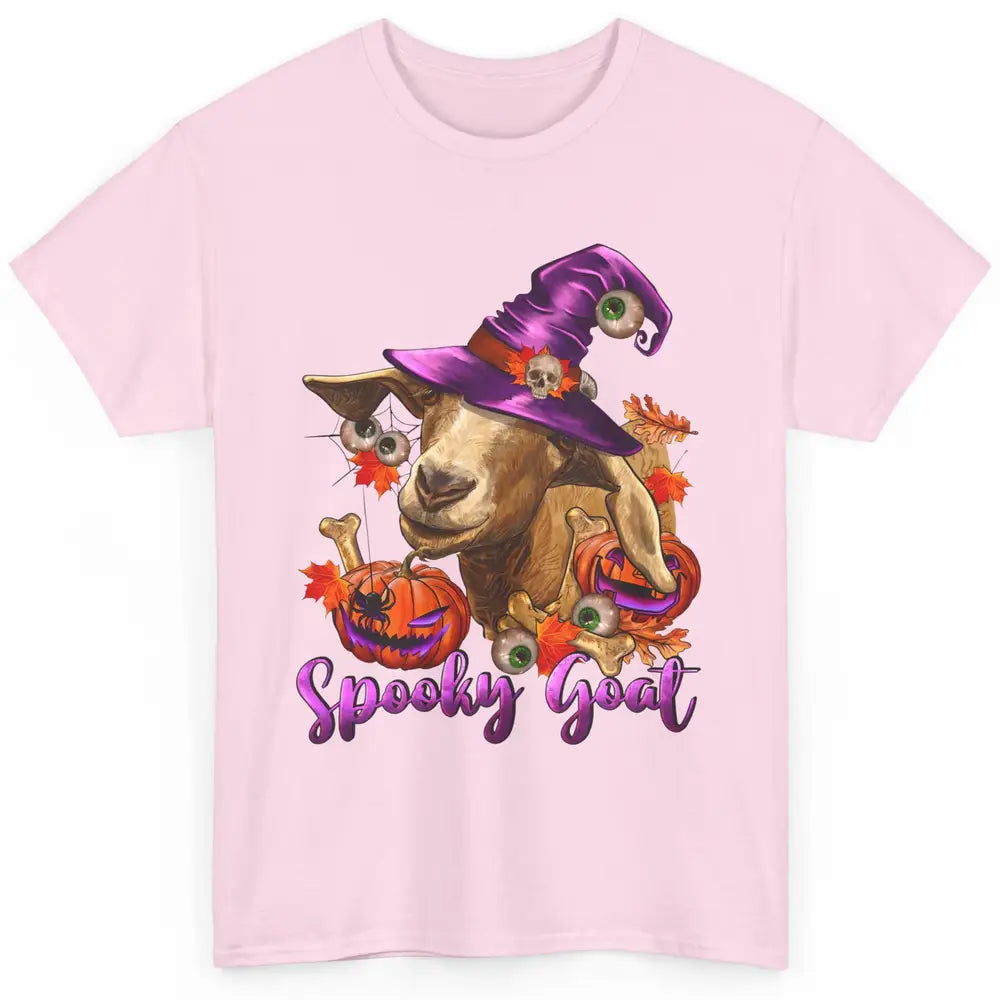 Funny Goat Witch Pumpkin Fall Leaves Halloween Goat Mom Classic Unisex T-Shirt