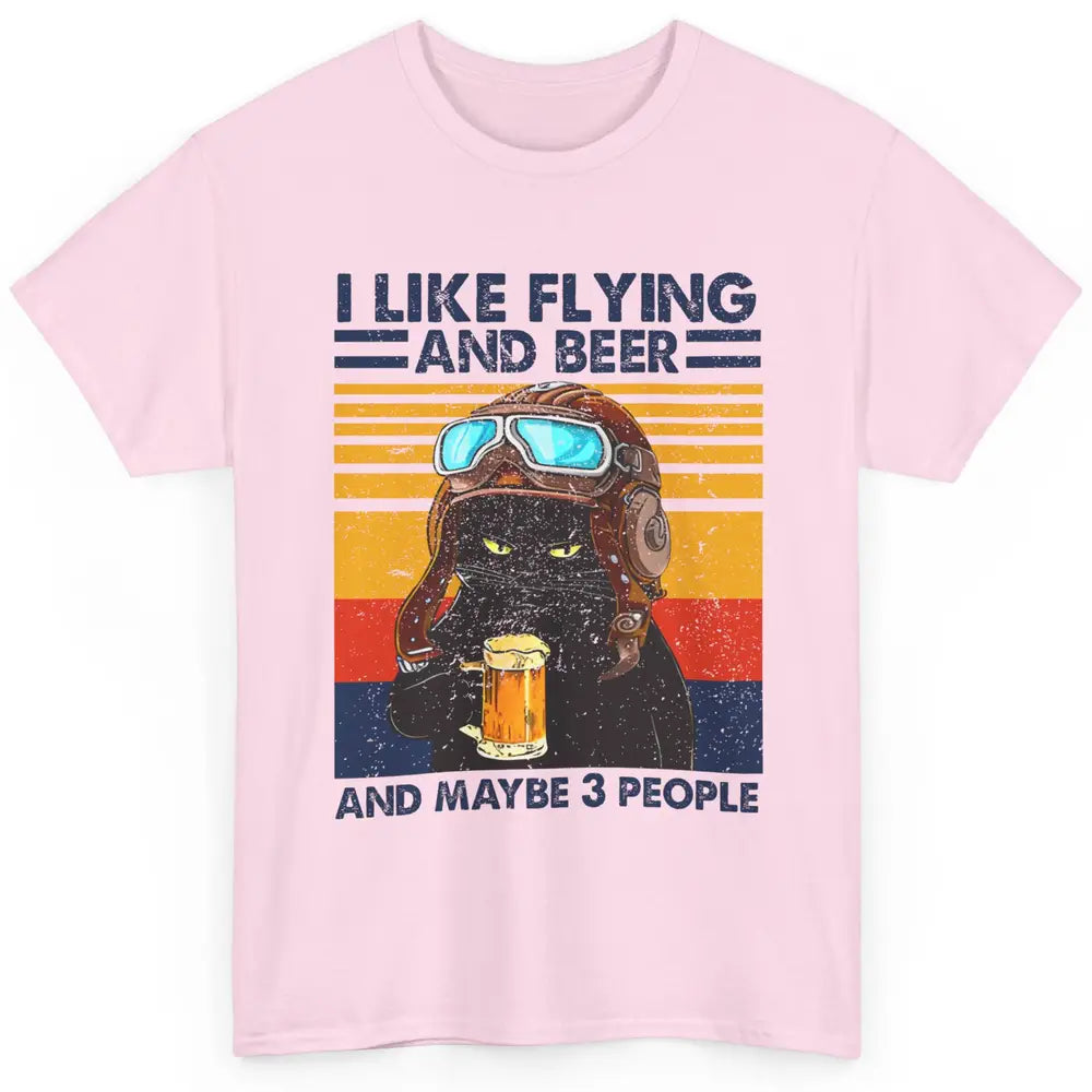 Funny Black Cat Skydiving I Like Flying Beer Maybe 3 People Classic Unisex T-Shirt