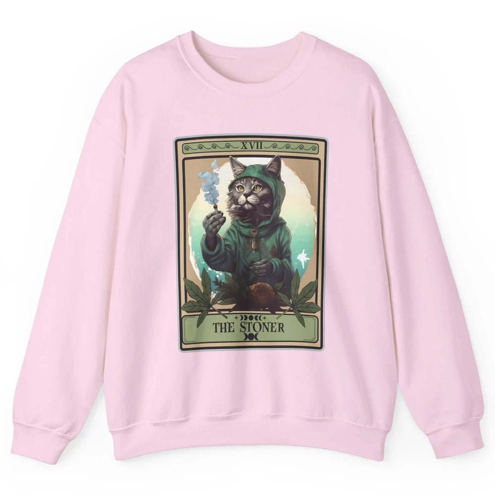 Vintage The Stoner Cat Tarot Card Weed Cannabis Marijuana Unisex Crewneck Sweatshirt