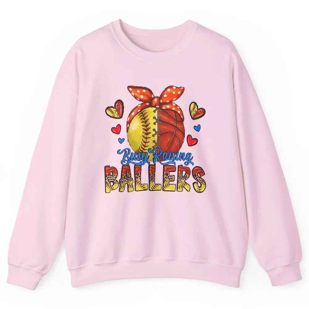 Busy Raising Ballers Softball And Basketball Mom Leopard Unisex Crewneck Sweatshirt