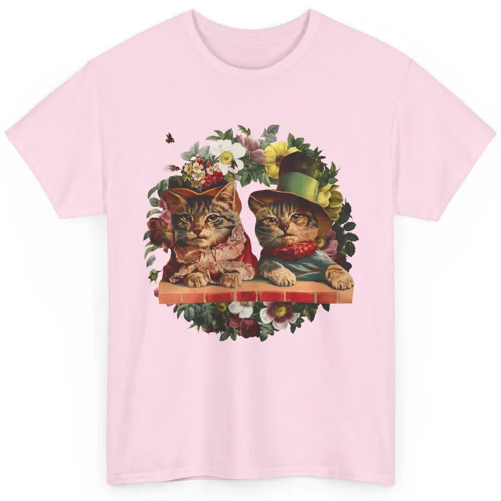 Floral Victorian Cats Funny Sarcastic Cat Vintage Flowers Classic Unisex T-Shirt