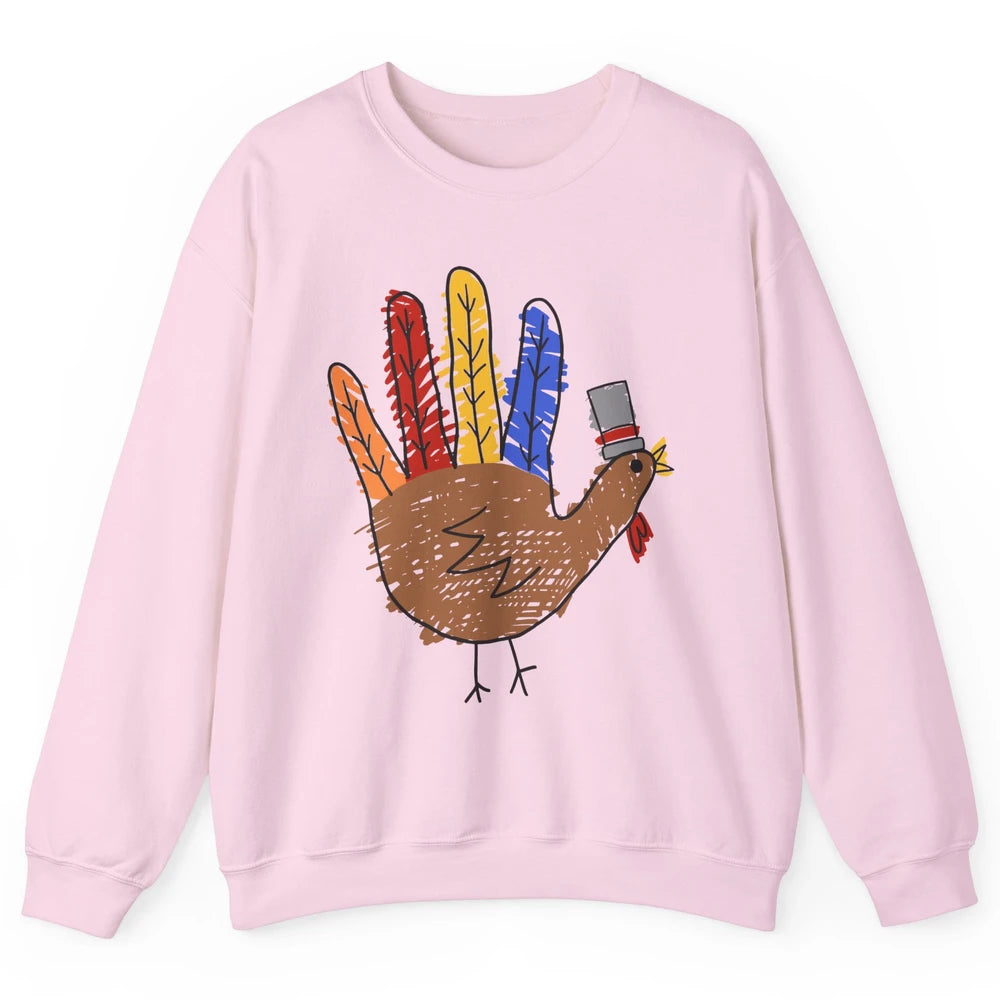 Thanksgiving Hand Turkey Funny Thanksgiving Teacher Thankful Unisex Crewneck Sweatshirt