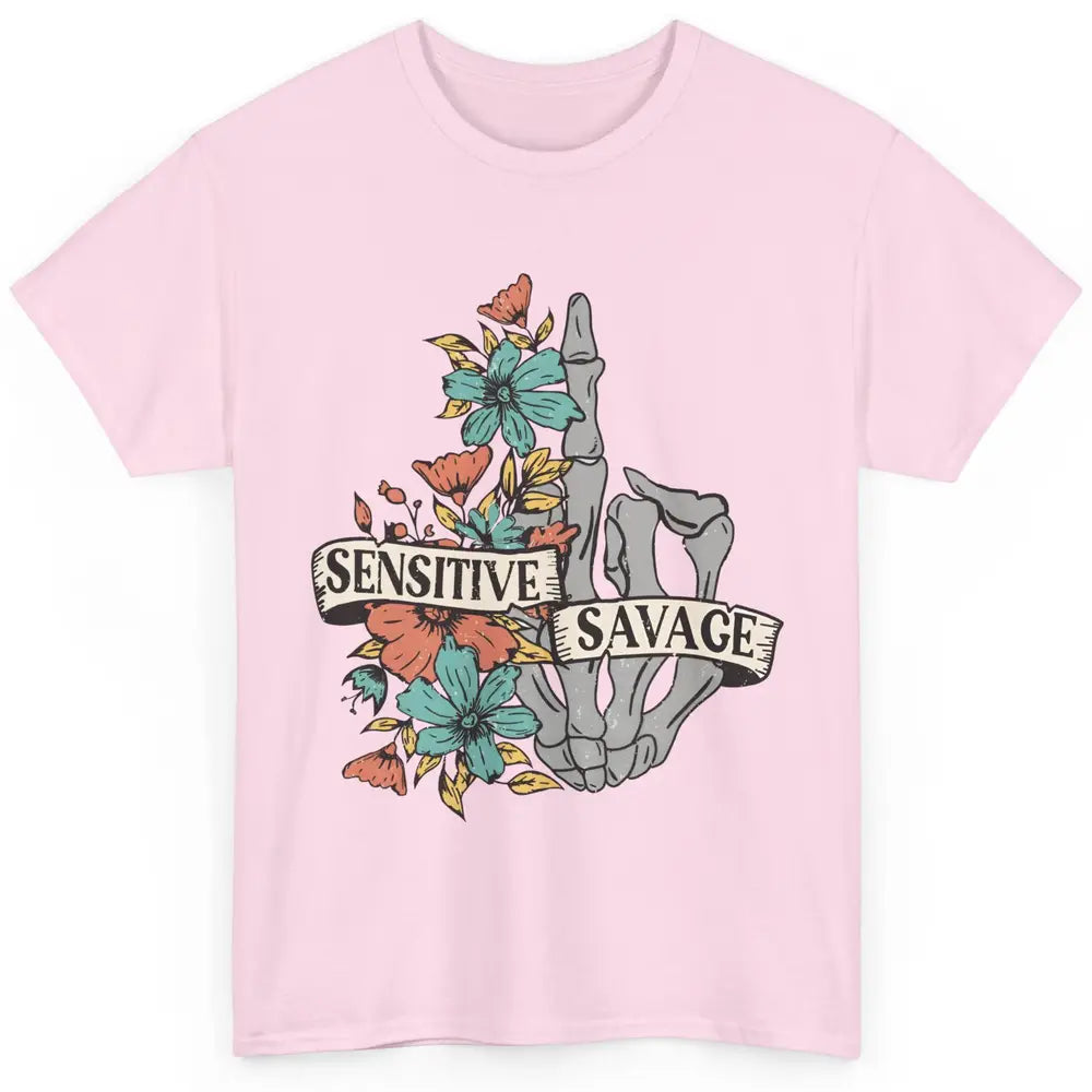 Floral Skull Sensitive Savage Motivational Inspirational Classic Unisex T-Shirt