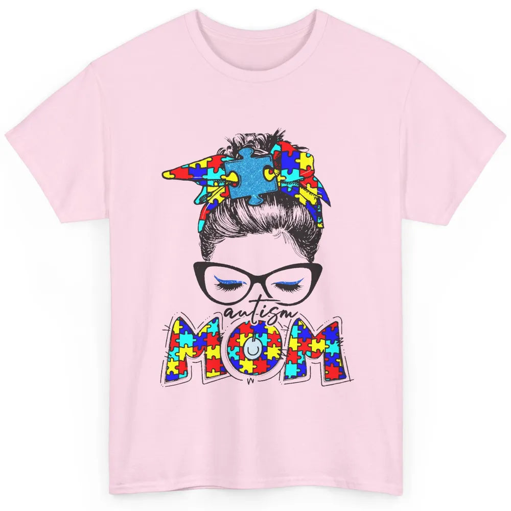 Autism Mom Messy Bun Bandana Puzzle Autism Awareness Month Classic Unisex T-Shirt