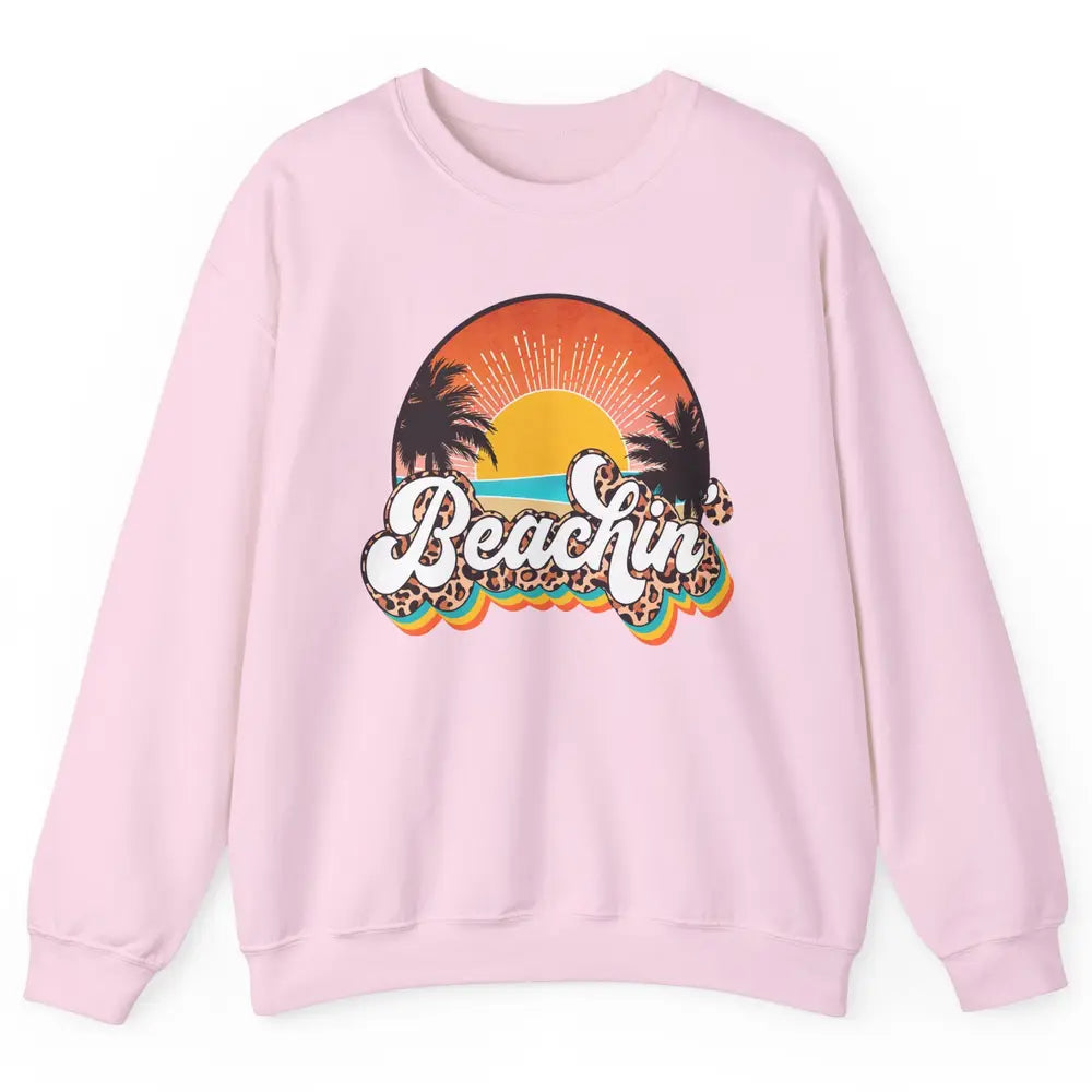 Beachin' Leopard Retro Summer Sunset Beach Lovers Vacation Unisex Crewneck Sweatshirt