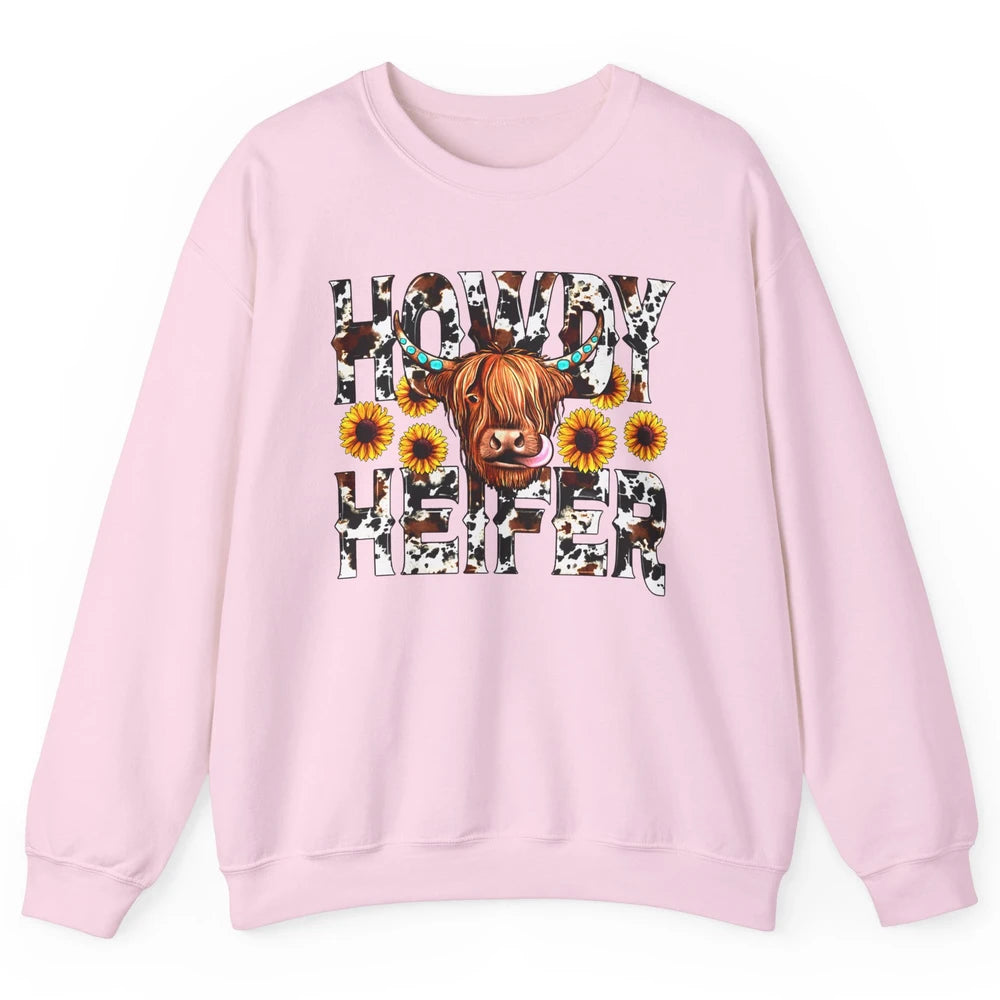 Sunflower Highland Cow Howdy Heifer Western Country Cowboy Unisex Crewneck Sweatshirt