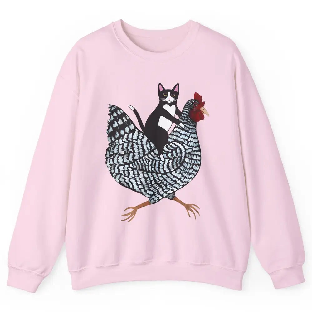 Tuxedo Cat On A Chicken Funny Cat Kitty Chicken Lovers Gift Unisex Crewneck Sweatshirt