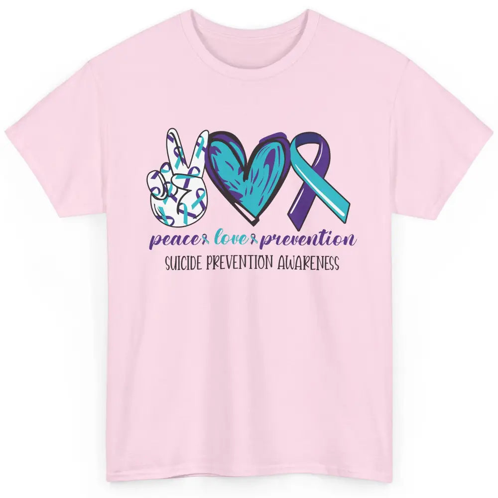 Suicide Prevention Awareness Ribbon Peace Love Prevention Classic Unisex T-Shirt