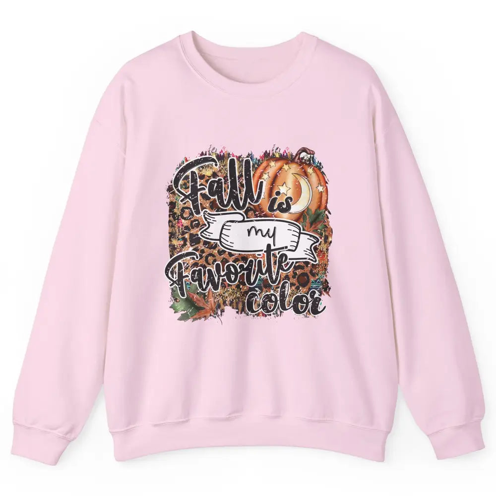 Retro Pumpkin Fall Is My Favorite Color Leopard Autumn Gift Unisex Crewneck Sweatshirt