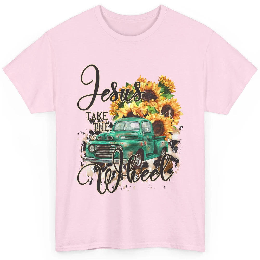 Sunflower Truck Jesus Take The Wheel Christian Gift Leopard Classic Unisex T-Shirt