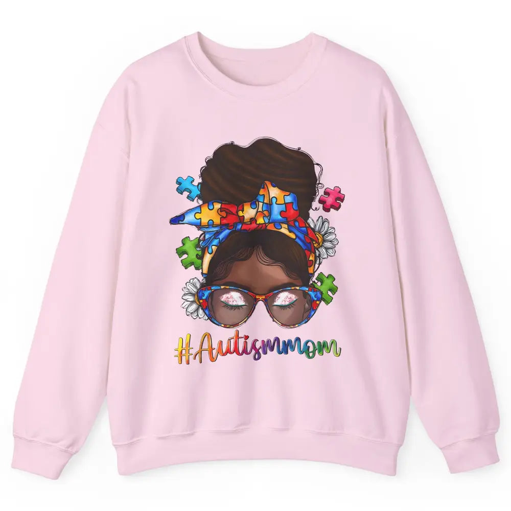 Autism Afro Mom Curly Hair American African Autism Awareness Unisex Crewneck Sweatshirt