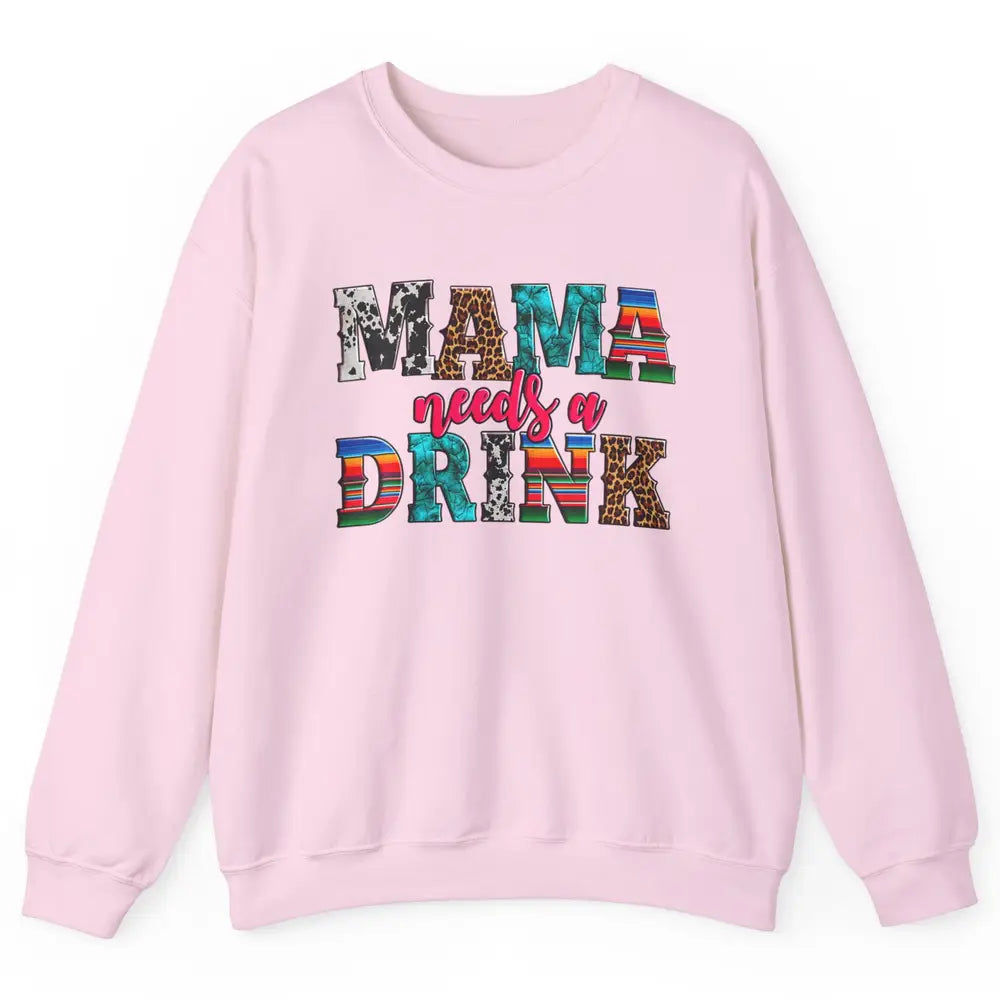 Western Mama Needs Drink Leopard Turquoise Mothers Day Retro Unisex Crewneck Sweatshirt