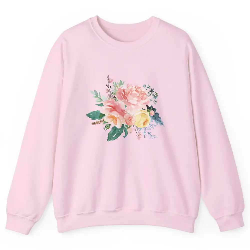 Watercolor Peony Flower Bouquet Botanical Garden Wildflower Unisex Crewneck Sweatshirt